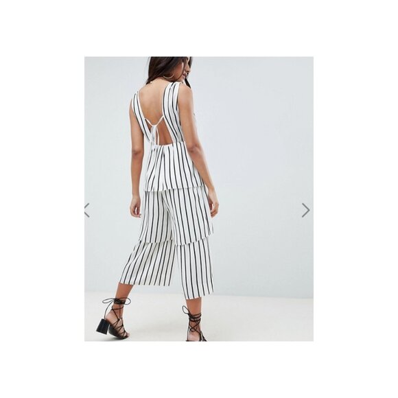 ASOS Design Stripe Tiered Leg Jumpsuit Size US 8 NWT - Picture 2 of 4